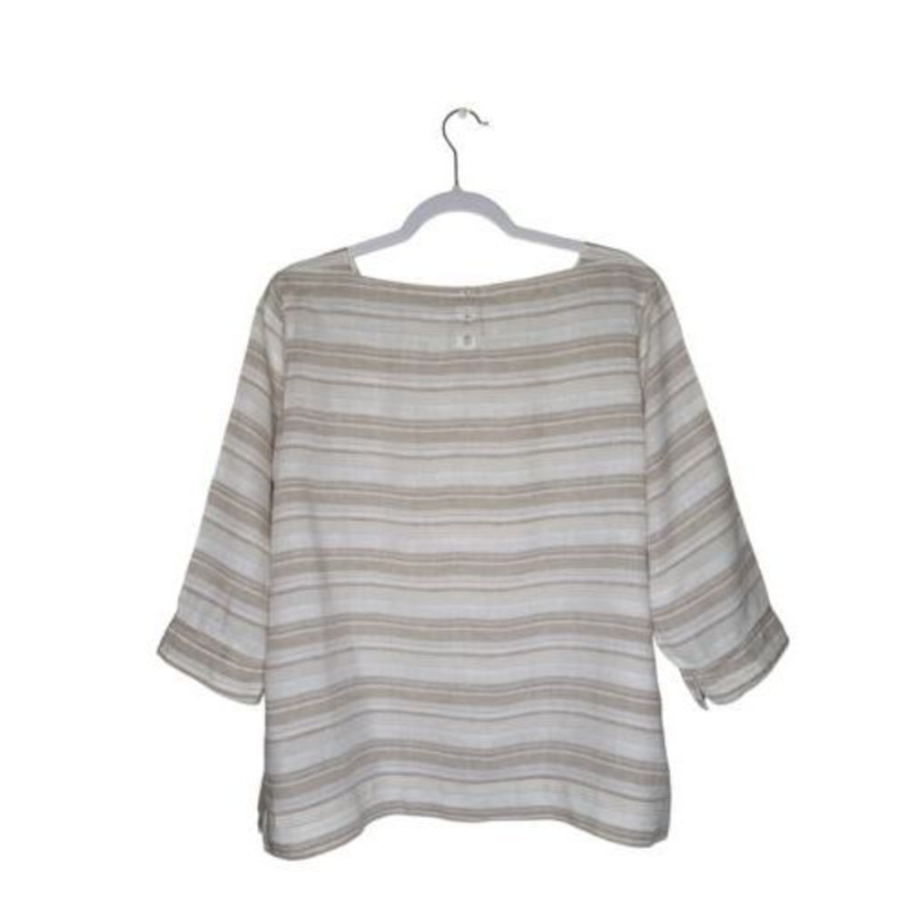 L.L.Bean Women's 3/4 Sleeves Striped Linen Tunic Top Size XL